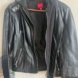 Guess Women's Sleek Black pLeather Jacket